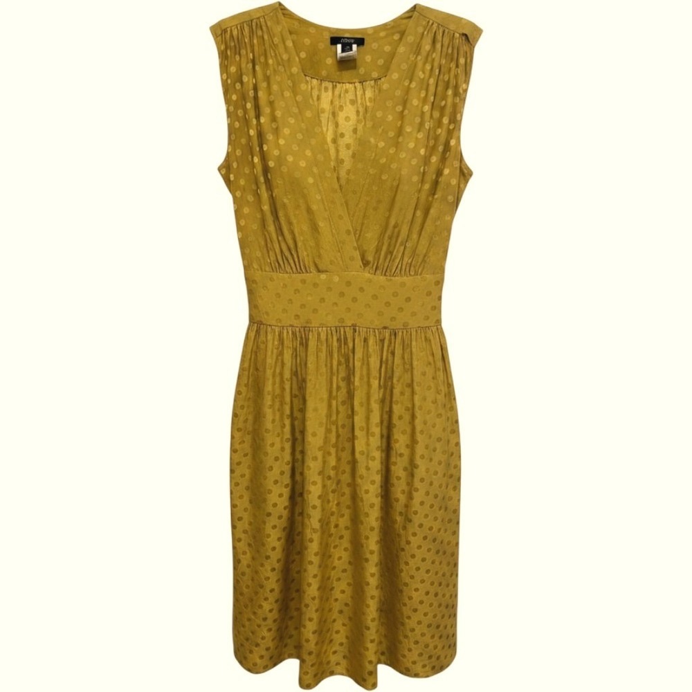 Silk Dress Size 7/8 Mustard Polka Dot Jacquard Surplice Top Tie Back